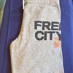 Gray FreeCity Sweatpants with Black and Orange Print READ DESCRIPTION PLEASE